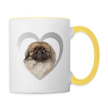 Cœur de Pékinois - J’aime Pékinois - Mug contrasté - blanc/jaune - Droite