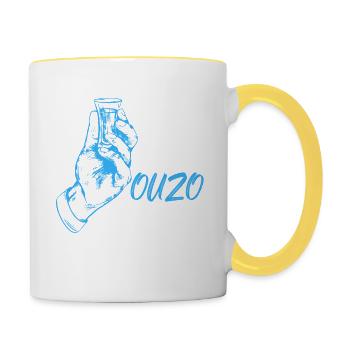 Ouzo Spruch für Griechen One Ouzo a Day - Tasse zweifarbig - Weiß/Gelb - Rechts