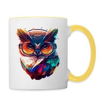 Colorful Barn Owl Nocturnal Bird with Glasses - Contrasting Mug - white/yellow - Right