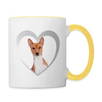 Basenji Herz - I Love Basenji - Tasse zweifarbig - Weiß/Gelb - Rechts