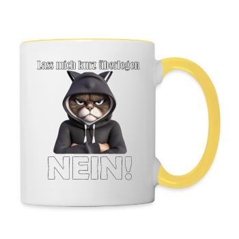 Schlecht Gelaunter Kater mit lustigem Spruch - Tasse zweifarbig - Weiß/Gelb - Rechts