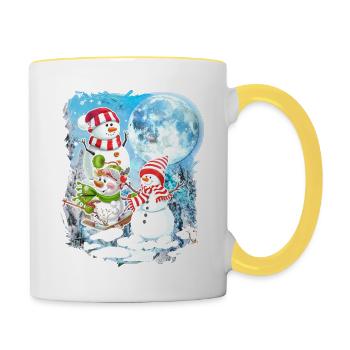 3 Moon Bonhomme de neige Drôle de saison de Noël Cool Père Noël - Mug contrasté - blanc/jaune - Droite