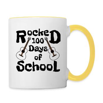 rocked 100 days of school, 100 days of school - Contrasting Mug - white/yellow - Right