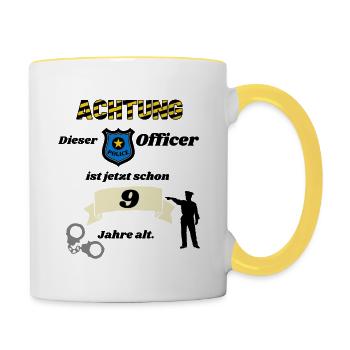 Polizei - 9. Geburtstag, für coole Polizisten - Tasse zweifarbig - Weiß/Gelb - Rechts