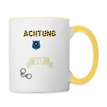 Polizei - 10. Geburtstag, für alle Polizeifans - Tasse zweifarbig - Weiß/Gelb - Rechts