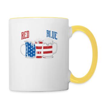 Rouge Blanc Bleu et bière au drapeau américain du 4 juillet - Mug contrasté - blanc/jaune - Droite