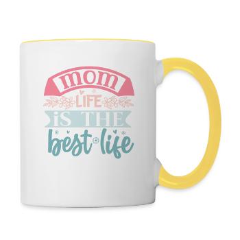 Mama Life ist das beste Leben - Muttertag - Tasse zweifarbig - Weiß/Gelb - Rechts