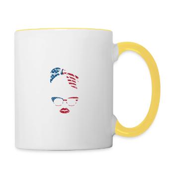 July Girl Wink Eye American Flag July 4 - Contrasting Mug - white/yellow - Right