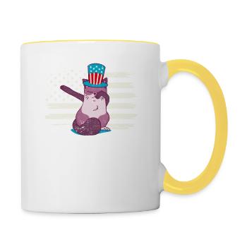 Meowica Dabbing Cat Drapeau américain 4 juillet - Mug contrasté - blanc/jaune - Droite