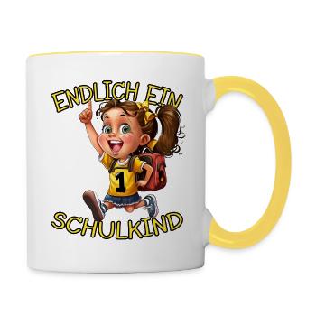 Endlich ein Schulkind 1.Klasse Mädchen - Tasse zweifarbig - Weiß/Gelb - Rechts