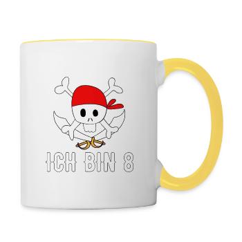 ich bin 8 Pirat Kinder Piratenparty Geschenk - Tasse zweifarbig - Weiß/Gelb - Rechts