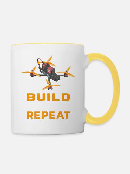 Build Crash Repeat Drone - Tasse zweifarbig - Weiß/Gelb