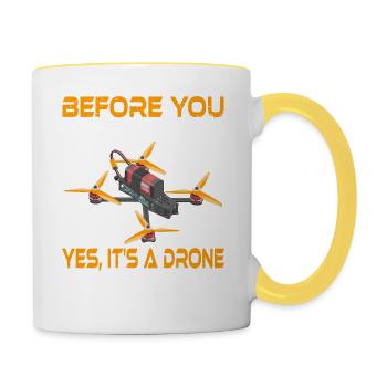 Before You Ask Yes It's A Drone No You Can't Fly - Contrasting Mug - white/yellow - Right