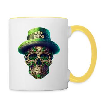 Crâne St Patricks Day Irlandais Drôle Patricks Day - Mug contrasté - blanc/jaune - Droite