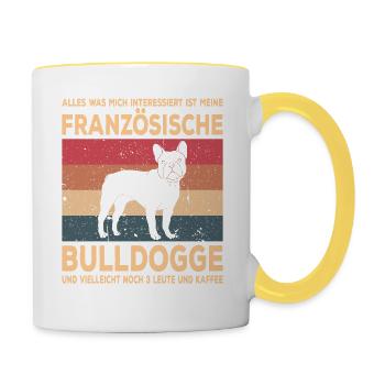 Französische Bulldogge French Bulldog Frenchie - Tasse zweifarbig - Weiß/Gelb - Rechts