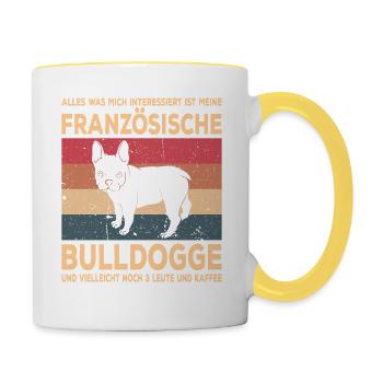 Französische Bulldogge French Bulldog Frenchie - Tasse zweifarbig - Weiß/Gelb - Rechts