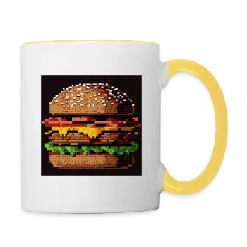 8-Bit Burger, Pixel Art - Contrasting Mug - white/yellow - Right