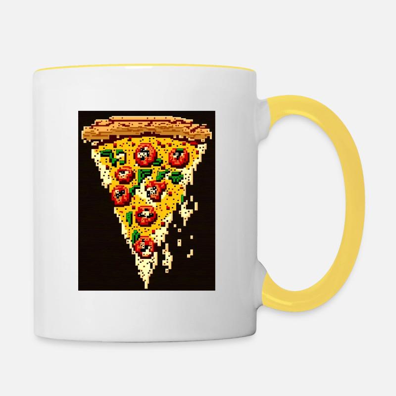 8-Bit Pizza, Pixel Art - Contrasting Mug - white/yellow