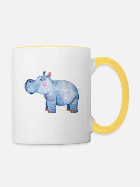 Geschenk zur Geburt der Tochter Süsses Hippo - Tasse zweifarbig - Weiß/Gelb