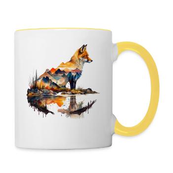 Fuchs Wald Tiere Tiermotiv Kunst Motiv Fuchs - Tasse zweifarbig - Weiß/Gelb - Rechts