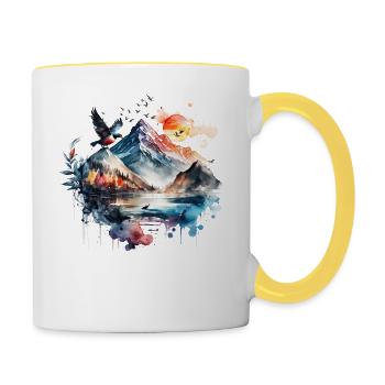 Fuchs Wald Tiere Tiermotiv Kunst Motiv Fuchs - Tasse zweifarbig - Weiß/Gelb - Rechts