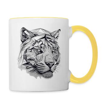 Tiger Kunst Geschenk Geburtstagsgeschenk Tiere - Tasse zweifarbig - Weiß/Gelb - Rechts