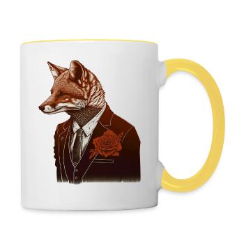 Fuchs Tierliebhaber Tierisch Tier Geschenkidee - Tasse zweifarbig - Weiß/Gelb - Rechts