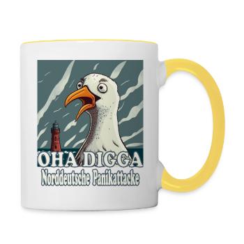 OHA Norddeutsche Panikattacke Friesisch Nordsee - Tasse zweifarbig - Weiß/Gelb - Rechts