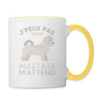 Chien maltais 2 - Mug contrasté - blanc/jaune - Droite