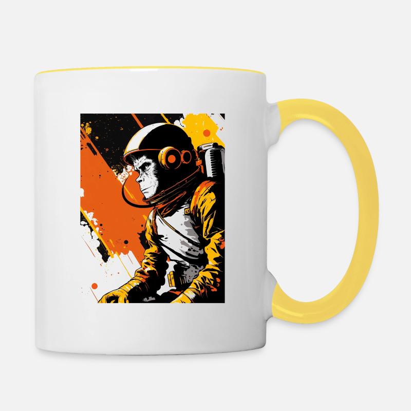 Affen-Astronaut - Tasse zweifarbig - Weiß/Gelb