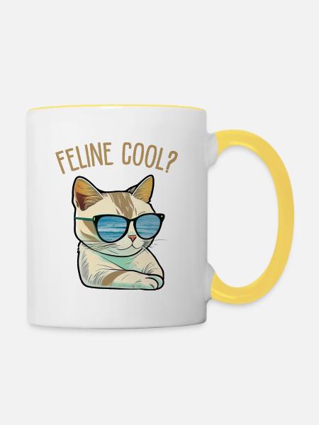 Feline Cool - Tasse zweifarbig - Weiß/Gelb
