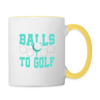 Il faut beaucoup de balles pour jouer au golf comme je le fais - Mug contrasté - blanc/jaune - Droite