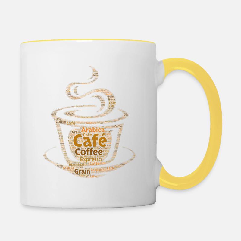 Stylized coffee cup in love coffee espresso - Contrasting Mug - white/yellow