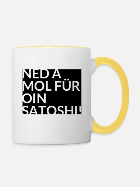 Ned a mol für oin Satoshi Crypto Bitcoin - Tasse zweifarbig - Weiß/Gelb