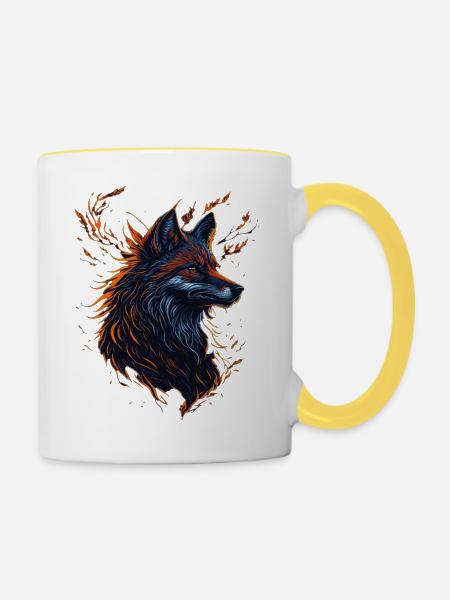 Wolf Kunstwerk - Tasse zweifarbig - Weiß/Gelb
