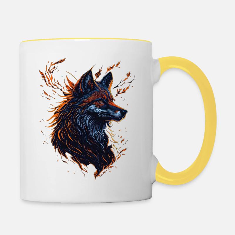 Wolf Kunstwerk - Tasse zweifarbig - Weiß/Gelb