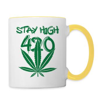 MARIHUANA SMOKE 420 CANNABIS WEED HANF DESIGN - Tasse zweifarbig - Weiß/Gelb - Rechts