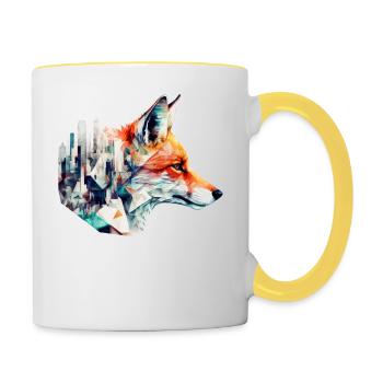 Fuchs Architektur Kunstwerk Geschenkidee Tier - Tasse zweifarbig - Weiß/Gelb - Rechts