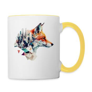 Fuchs Architektur Kunstwerk Geschenkidee Tier - Tasse zweifarbig - Weiß/Gelb - Rechts