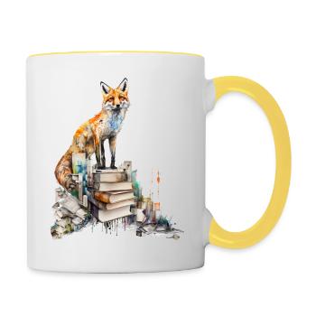 Fox Book Books Reading Art Gift Animal Zoo - Mug contrasté - blanc/jaune - Droite