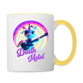 Drôle de licorne avec guitare électrique et arc-en-ciel - Mug contrasté - blanc/jaune - Droite