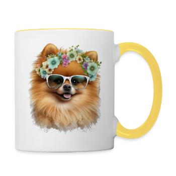 Süßer Zwergspitz - Tasse zweifarbig - Weiß/Gelb - Rechts