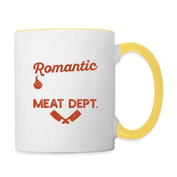 Ich genieße romantische Spaziergänge Lustige BBQ - Tasse zweifarbig - Weiß/Gelb - Rechts