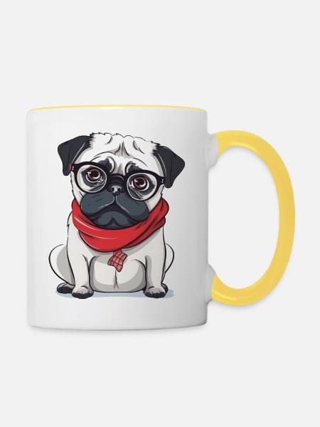 Mops - Tasse zweifarbig - Weiß/Gelb