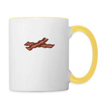 Ich bin nur wegen des Specks hier Lustige Fleisch - Tasse zweifarbig - Weiß/Gelb - Rechts