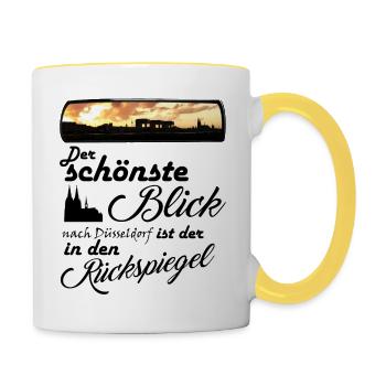 Der schönste Blick nach Köln - Tasse zweifarbig - Weiß/Gelb - Rechts