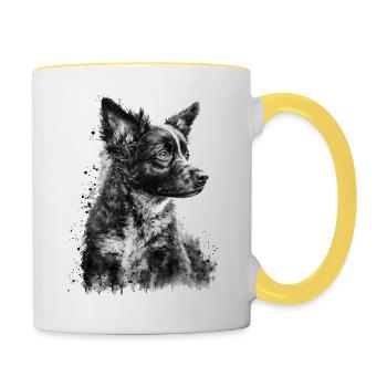 Hund Hundemotiv Geschenk Hundeliebhaber Tier - Tasse zweifarbig - Weiß/Gelb - Rechts