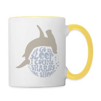 Taucher Spruch für Hai-Fanatiker - Tasse zweifarbig - Weiß/Gelb - Rechts