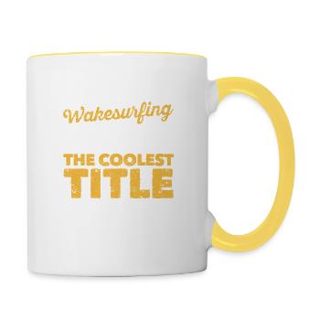 Wakesurf Maman Wakeboard Wakeboard Wakesurf - Mug contrasté - blanc/jaune - Droite