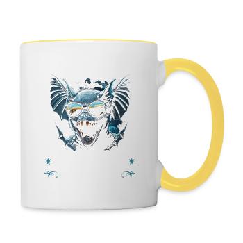 Gothic Life Is Too Bright, Emo Sunglasses Goth Bat - Tasse zweifarbig - Weiß/Gelb - Rechts